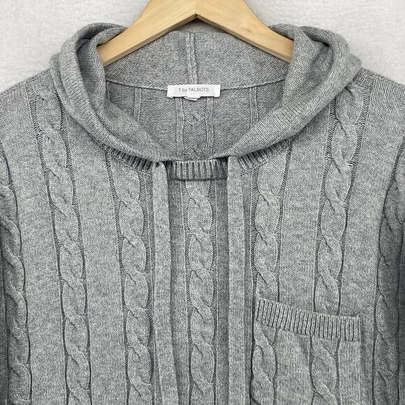 T by TALBOTS Sweater XL Rib Cable Boxy Hoodie Jumper Pullover Cotton Blend Gray - Picture 5 of 11